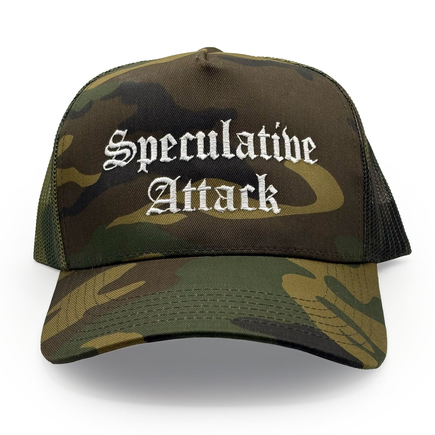Camo Speculative Attack hat - White Blackletter